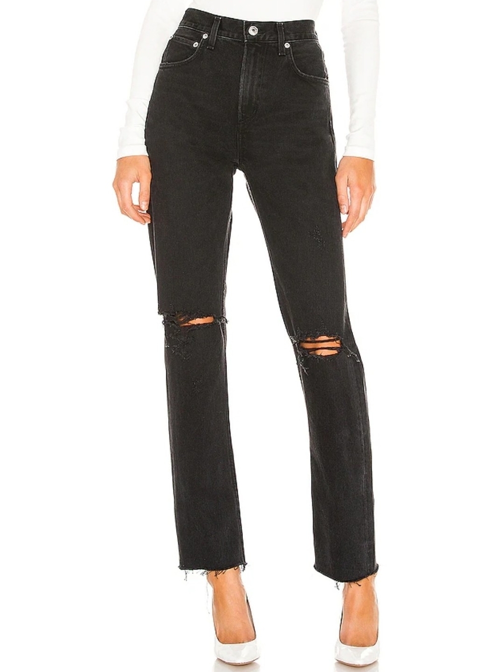 NWT Agolde Cherie High-Rise Straight Distortion Wash Cotton Ripped Knee Jeans 31